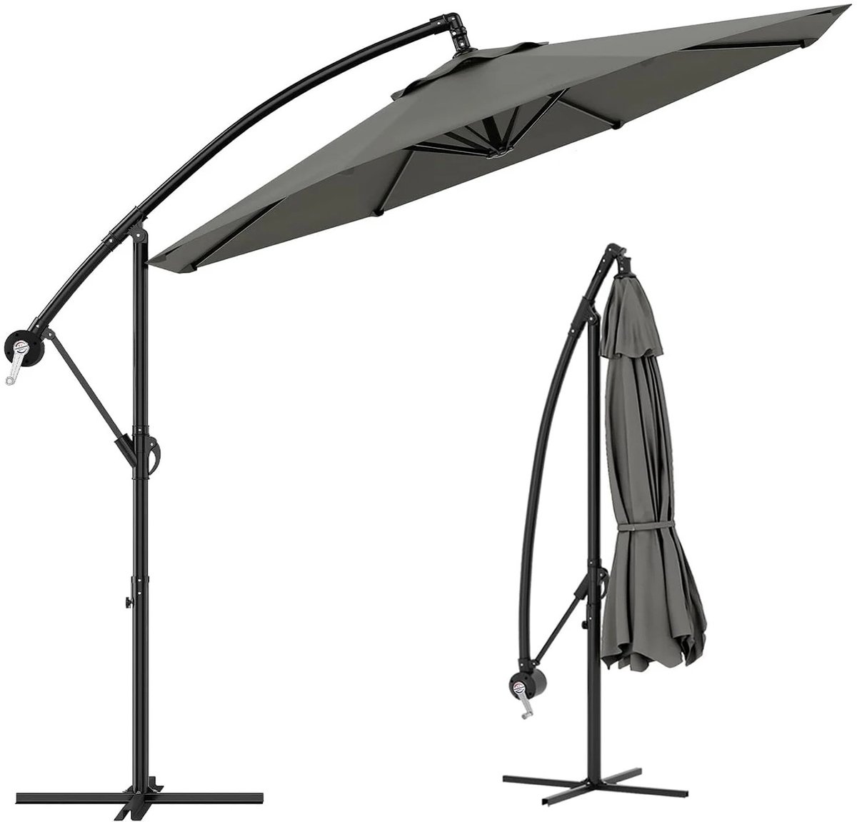 Noventra zweefparasol-parasol met voet-parasol strand-zweefparasol met voet-parasol-300 x 300 x 255 cm-aluminium- polyester-grijs-