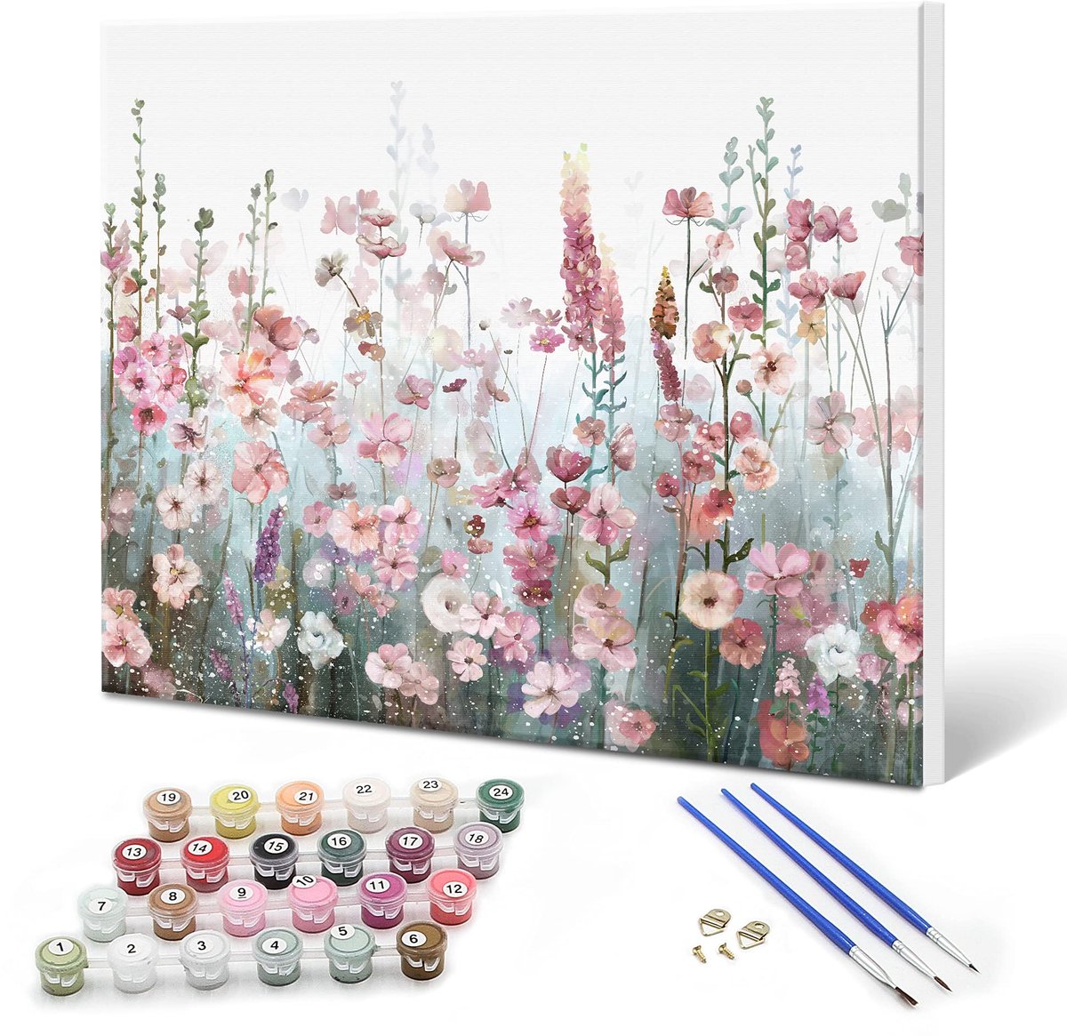 SnelShoppen - Schilderen op Nummer Bloemen voor Volwassenen - Kleurrijke Doe-Het-Zelf Schilderset 40x50 cm met Lijst - Olieverf en Acrylverf voor Begi