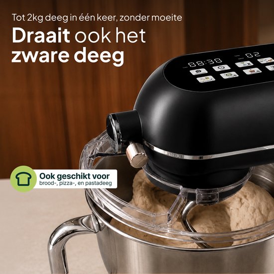 Vivid Green Luxe Keukenmixer - Touchscreen Display - 7L Mengkom - 11 Snelheden - Vaatwasserbestendig - Keukenmachine - Keukenrobot - Zwart van Vivid Green — afbeelding 2