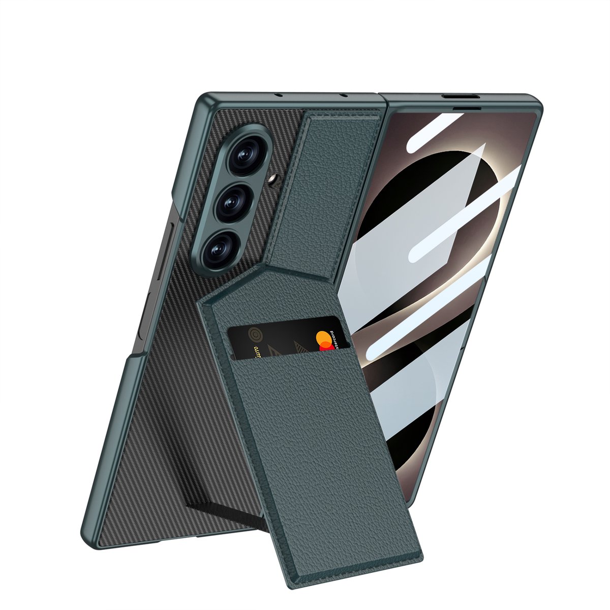 Casemania Hoesje Geschikt voor Samsung Galaxy Z Fold 8 Ultra - Blauw - Portemonnee Cover met Ingebouwde Screnprotector en Kickstand - Book Case met Pasjeshouder voor 2 Pasjes - Telefoonhoesje met Standaard en Carbon Look Camerabescherming