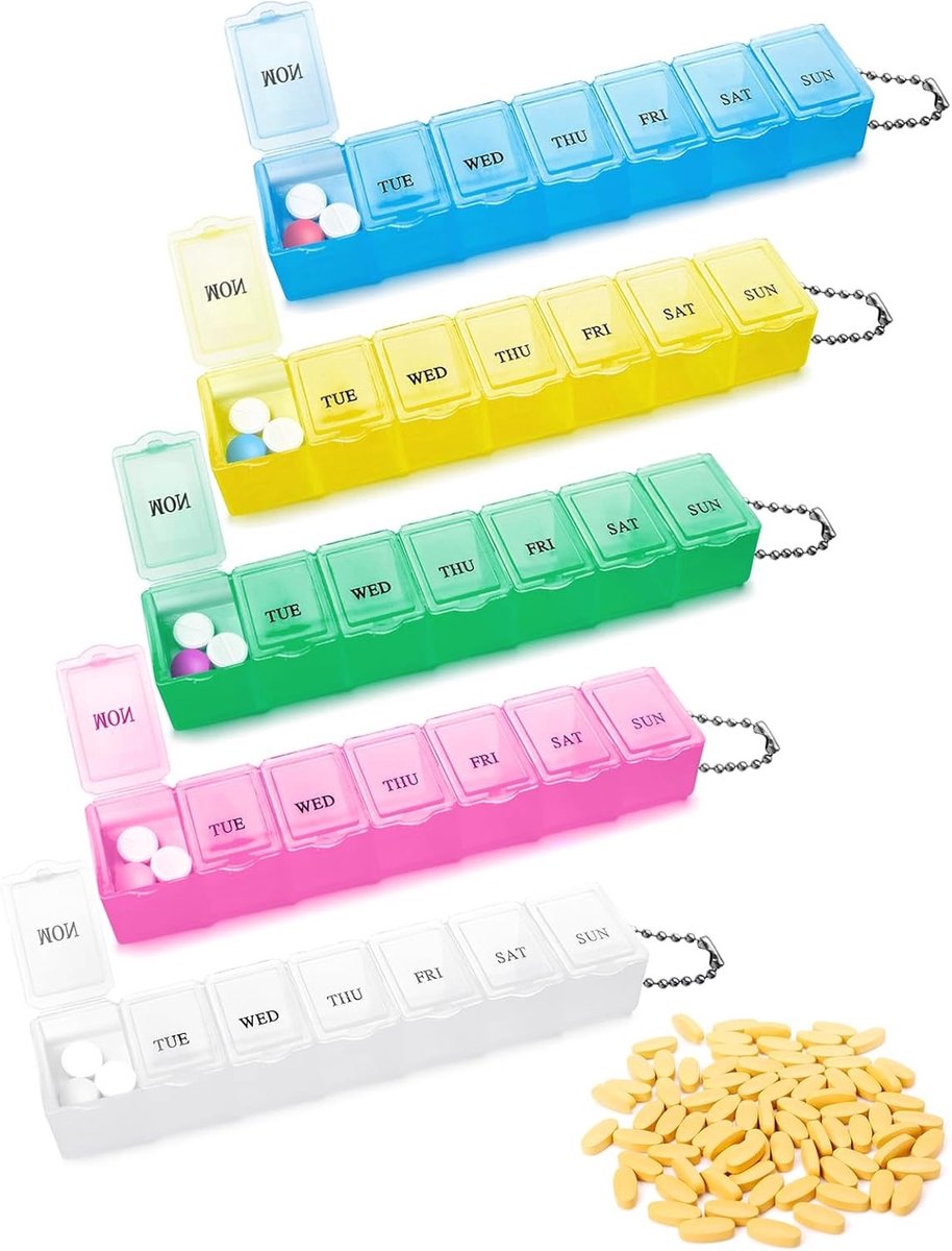 5-Daagse Tablet Box met 7 Compartimenten, Regenboog Pillendoos, Gemakkelijk te Openen Medicijn Organizer voor Thuisgebruik