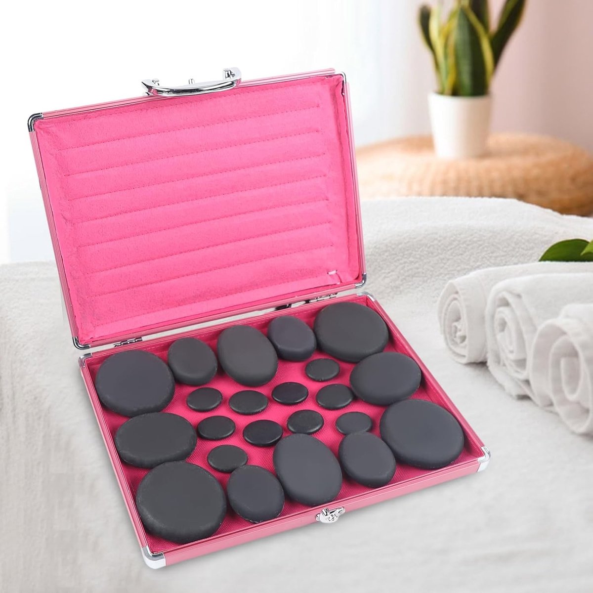 20 stuks Hot Stone massageset met verwarmingsapparaat voor ontspannende spa- en wellnessmassages, inclusief massagestenen en Gua Sha-tools