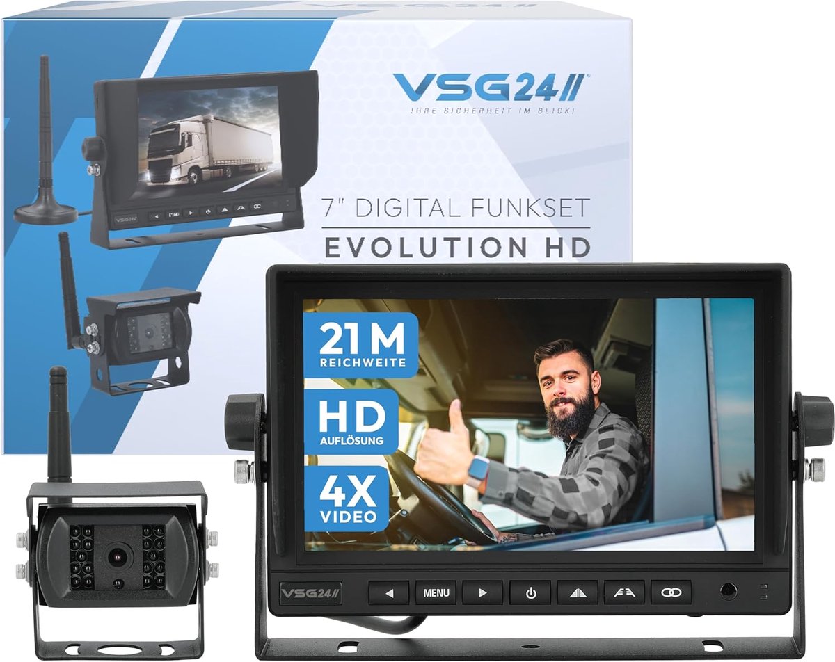 SnelShoppen - Draadloos Achteruitrijsysteem 7" HD Voor Camper Vrachtwagen Auto - Inclusief Achteruitrijcamera Monitor - Eenvoudige DIY Montage 12V-24V