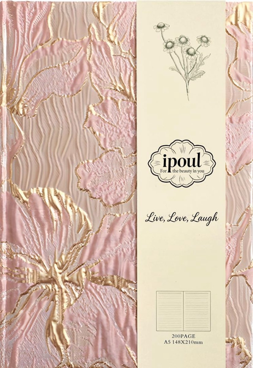 SnelShoppen - Ipoul Bloemen Dagboek voor Vrouwen, Hardcover Notitieboek A5, 15x20 cm, Gelinieerde Pagina's, Platliggend, Mooie Roze Lelie Bloem, Schat