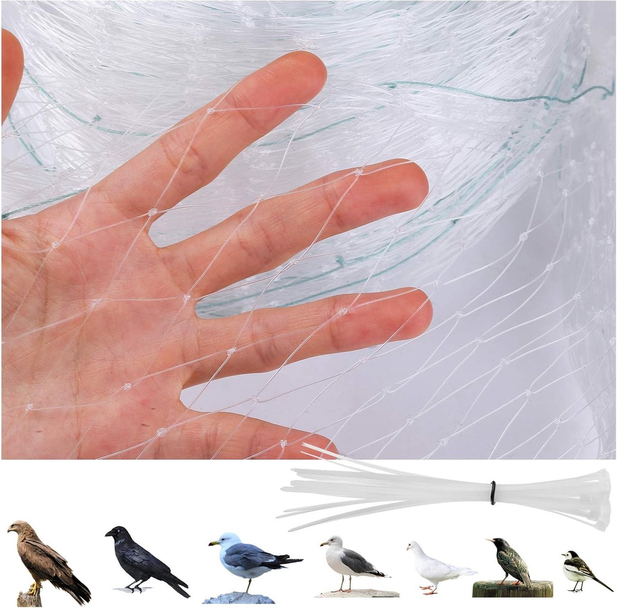SnelShoppen - Vogelbeschermnet, Fijn Gaas Bladbeschermingsnet, 8 x 3 m, met Kabelaansluitingen voor Balkon, Tuin, Landbouw