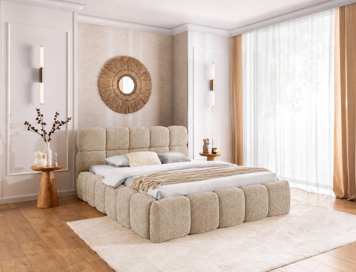 Bed sorano- 160X200- boxspring bed met opbergruimte- zonder matras- beige taupe teddy bouc
