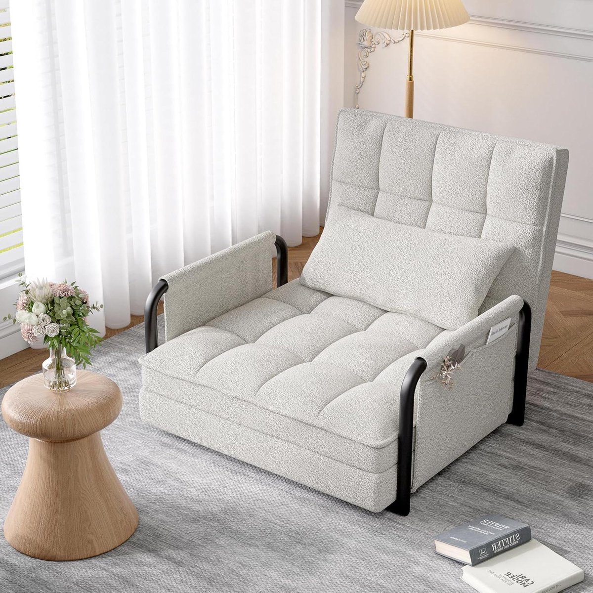 Slaapstoel - Zetelbed - Ontspannen - Vijf standen - 180x82cm - Wit Zwart