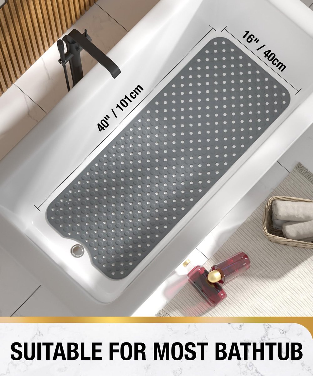 SnelShoppen - HITSLAM Badmat Antislip 101 x 40 cm - BPA-vrij, Schimmelbestendig & Machinewasbaar - Sneldrogend en Gemakkelijk te Reinigen - Antraciet