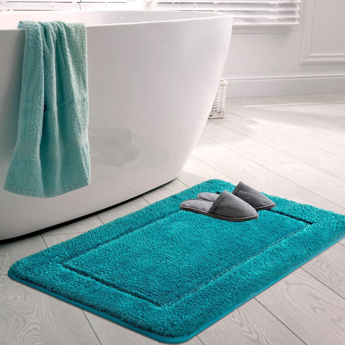 SnelShoppen - Badmat 60 x 90 cm, Antislip en Wasbaar, Zacht Microvezel Badkamertapijt, Absorberend en Sneldrogend, Turquoise voor Badkamer, Keuken en