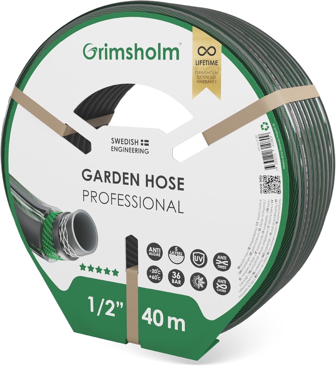 SnelShoppen - Tuinslang Professional 40 m - UV-bestendig, Anti-twist Systeem, Flexibel, Ftalaten- en Zware Metalen Vrij - Perfect voor Tuin, Camping e