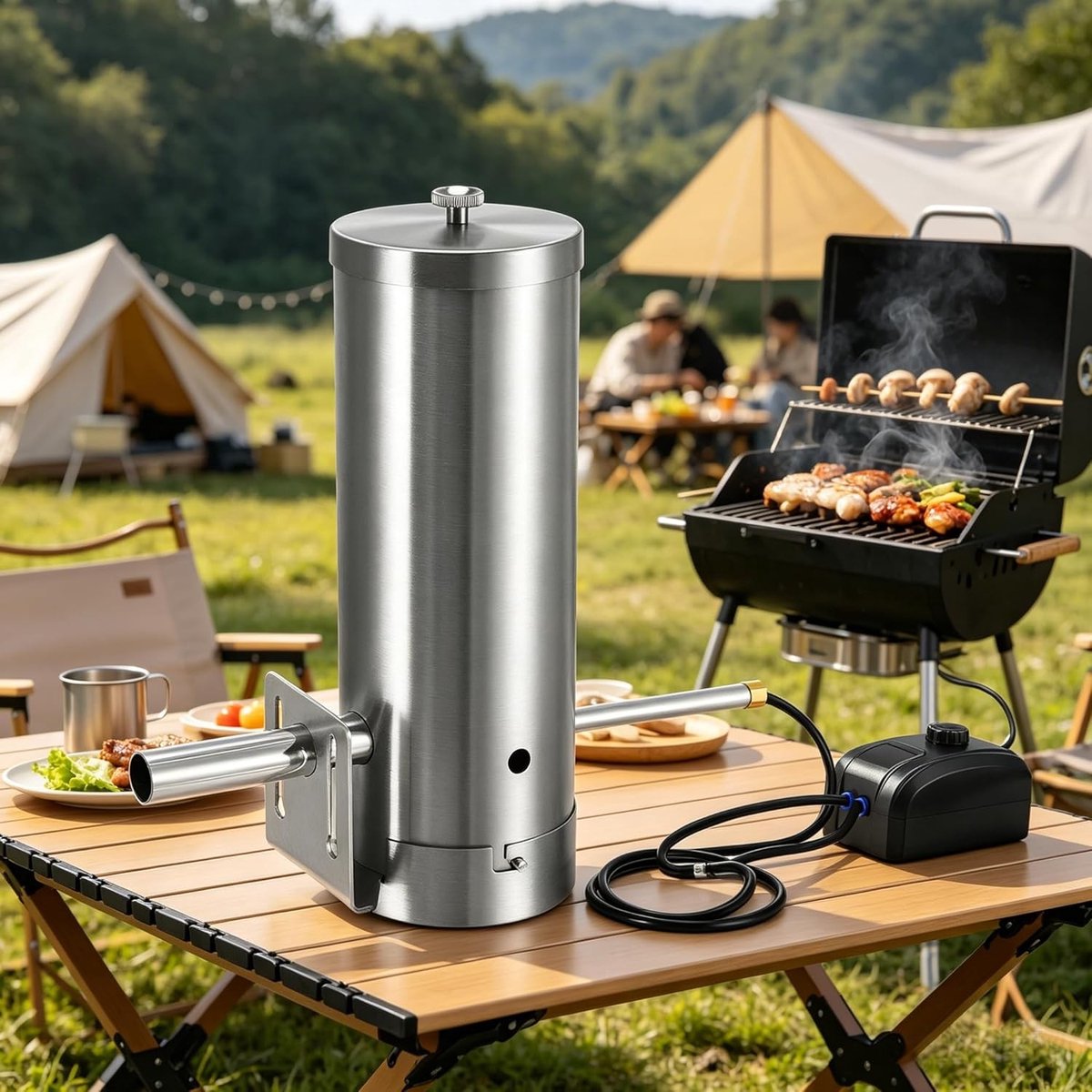 Rookgenerator voor Roken, Elektrische Rookgenerator met Roestvrijstalen Pomp, Compacte Rookaccessoires voor Vlees, Vis en Kaas met Tot 4 Uur Continue Rook
