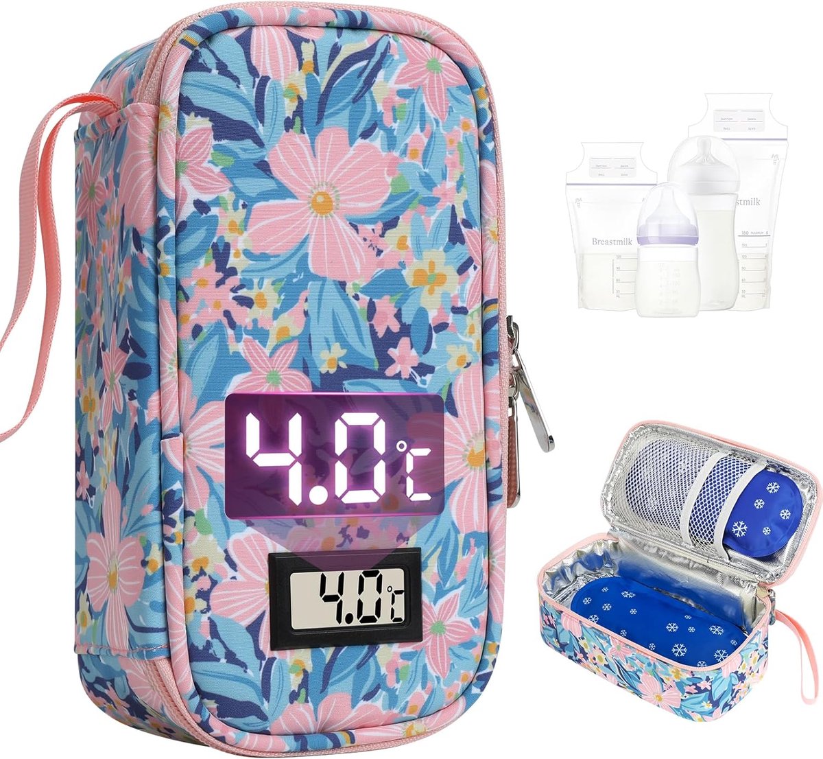 YOUSHARES Breast Milk Cooler Bag with Temperature Display, 4-6 Bags, Portable Isolation Bag, Includes 2 Cooling - ShopVlot