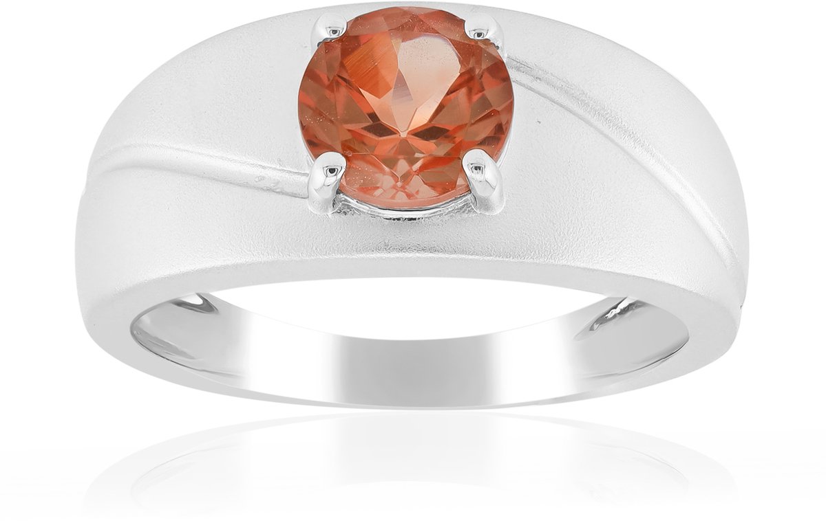 Cavill - Zilveren ring met 0,731 ct Oregon zonnesteen - 925 sterlingzilver gerhodineerd - Rondgeslepen edelsteen - Moderne handgemaakte sieraden