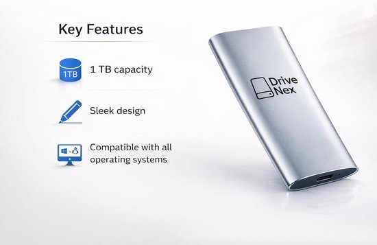 Externe Harde Schijf - Draagbare SSD - Data Opslag - Universele Compatibiliteit - 2 Terabyte - Zilver — afbeelding 3
