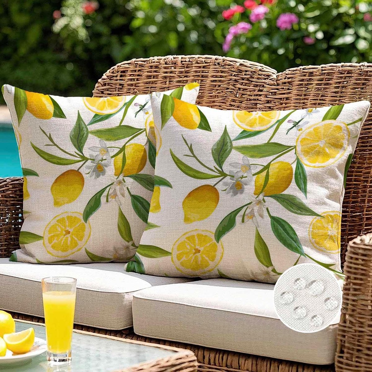 SnelShoppen - Outdoor kussensloop 40 x 40 cm geel citroenen weerbestendig kussenhoezen tuinkussen bankkussen sierkussen lente zomer decoratie voor woo