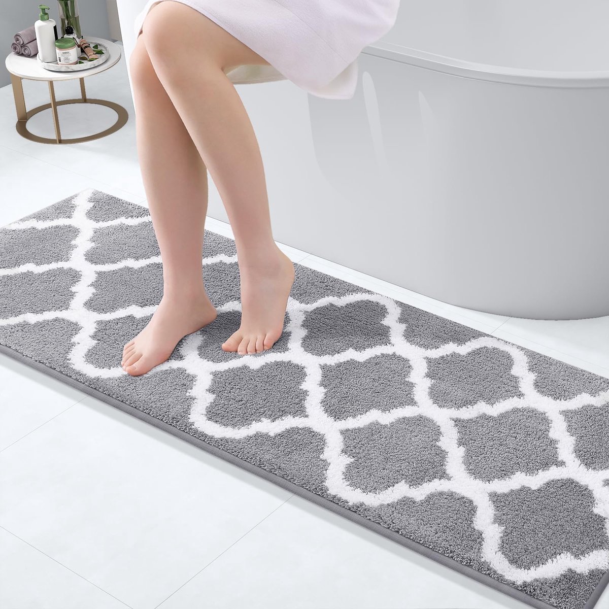 SnelShoppen - Badkamertapijten 47 x 17 cm, Zachte en Absorberende Microvezel Douchetapijt, Antislip Shaggy Badmat, Machinewasbaar, Grijs, Voor Bad en