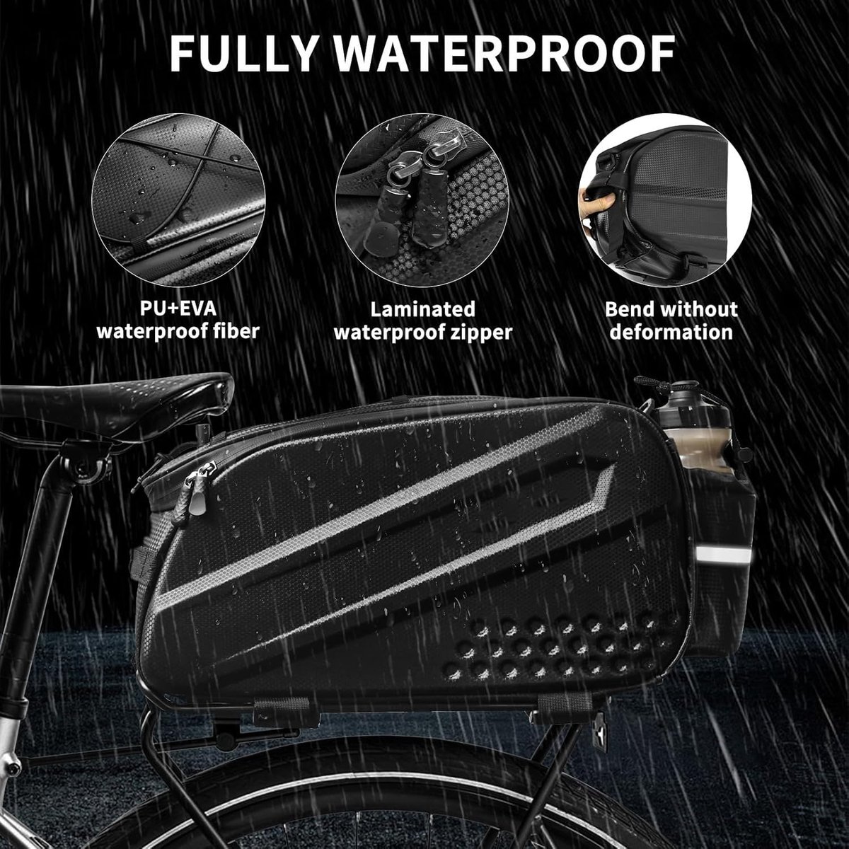 SnelShoppen - 14 Liter Fietstas voor Bagagedrager, Waterdicht en Reflecterend, Bagagedragertas met Regenbescherming, Ideaal voor Fietsvakanties en Dag