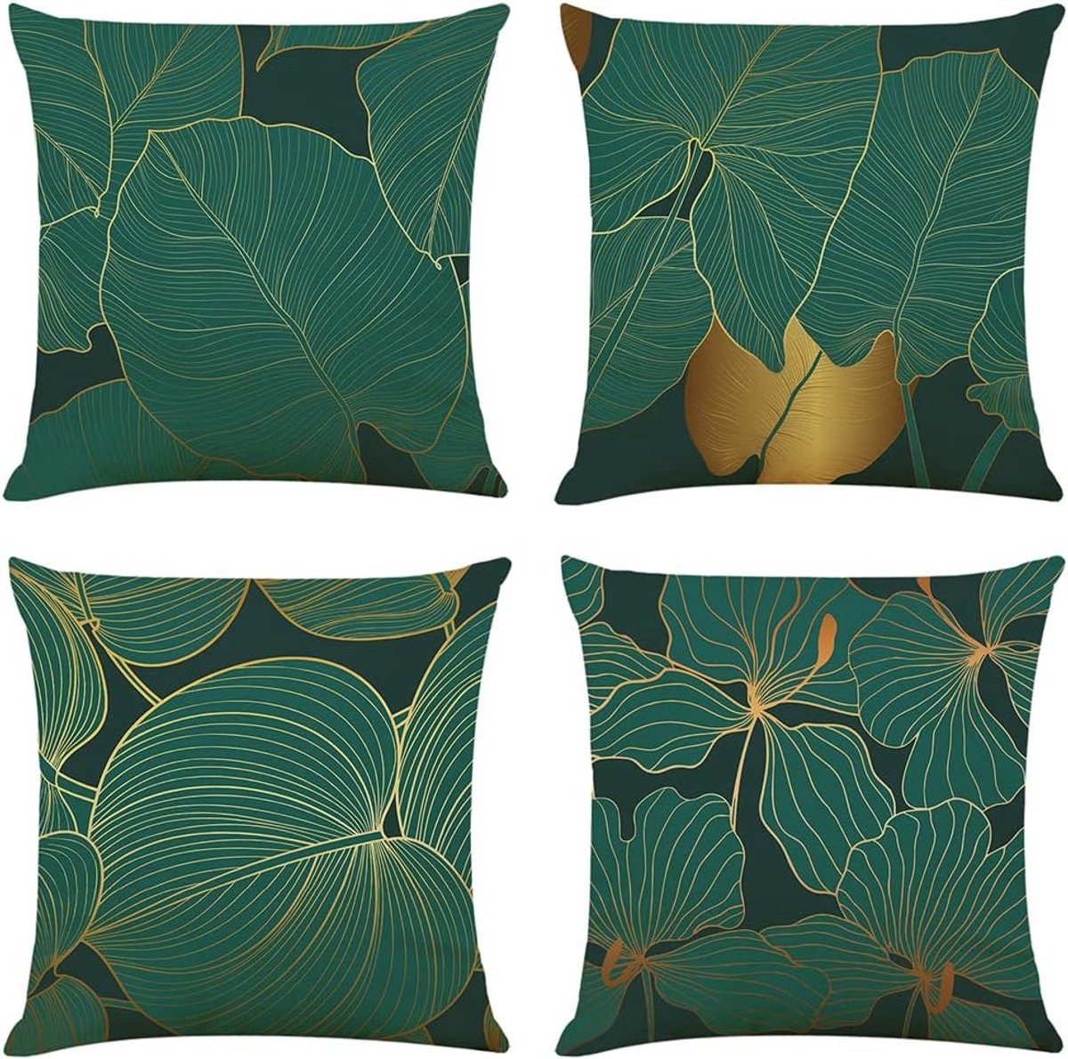 SnelShoppen - Set van 4 Donkergroene Kussenslopen 40x40 cm van Linnen, Decoratieve Kussenhoezen voor Landelijke Stijl, Sierkussens voor Bank en Woonka