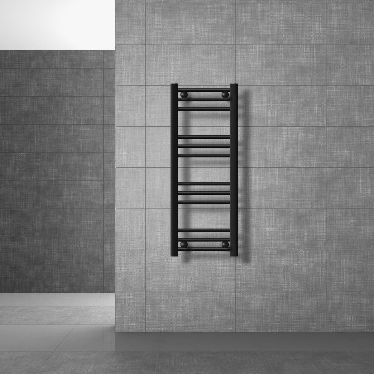 Design badkamerradiator Sahara elektrisch met verwarmingselement 300W 300x800 mm recht zwart mat zijaansluiting LuxeBath