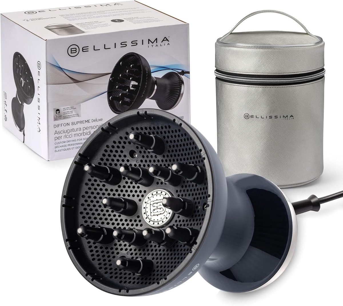 Supreme Deluxe heteluchtdiffuser voor krullend haar - keramiek met keratine-technologie - XL-diffuser - 3 temperaturen - ionisator - voorzichtig drogen - beauty bag