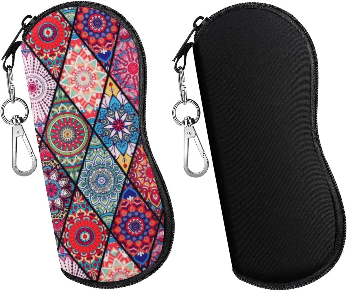 SnelShoppen - MoKo Brillenkoker 2 stuks Licht Neopreen Ritssluiting Zonnebril Tas met Riemclip Draagbare Hoes voor Brillen, Sleutels, Potloden en Kaar