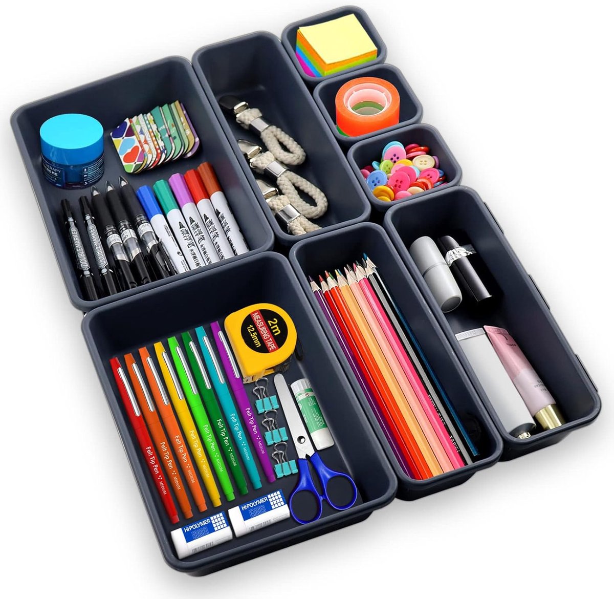 SnelShoppen - Lade-organizer set van 8, multifunctionele opbergdozen voor make-uptafel, bureau en lade, met 3 maten, ideaal voor kantoor, slaapkamer e