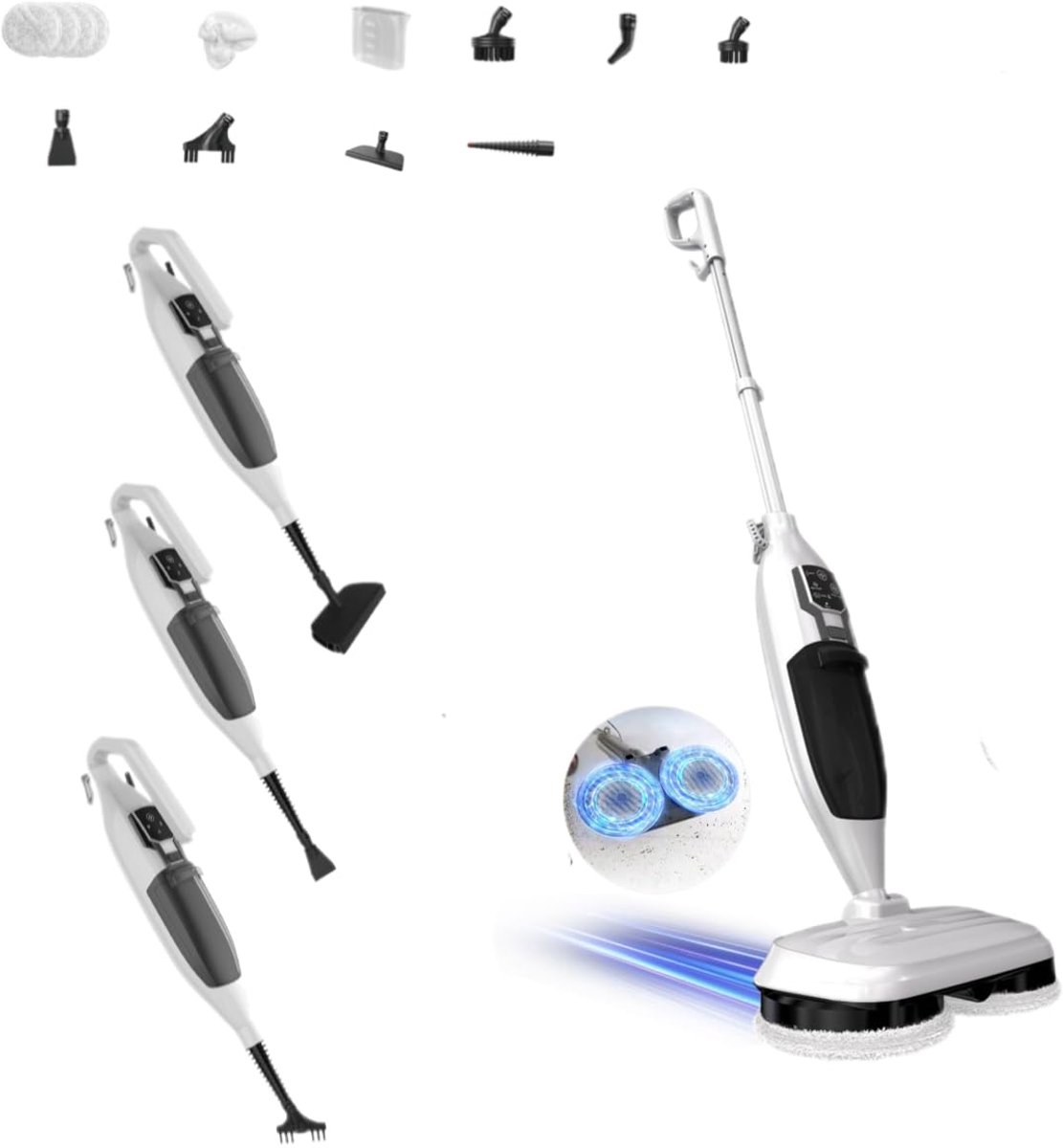 SnelShoppen - 2-in-1 Stoomreiniger Mop met Handapparaat, 30 Seconden Snelle Opwarming, 4 Microvezelpads, Voor Alle Harde Vloeren en Tapijten, Verwijde