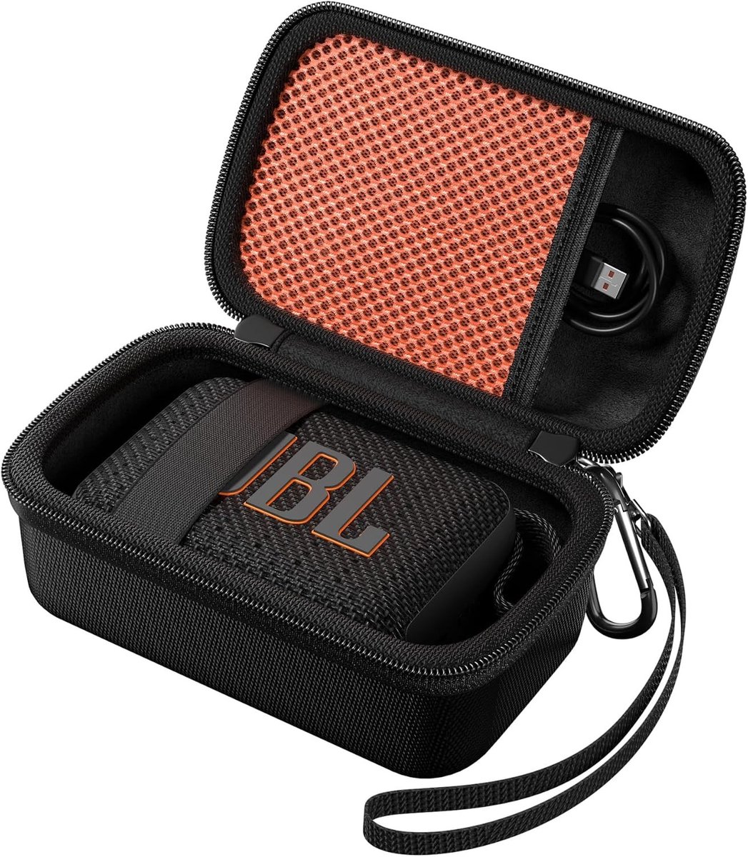 Draagbare Reisopbergcase voor Waterdichte Mini Bluetooth Speaker, Hard Shell met Opbergvak en Polsband, Zwart, Minimalistisch Design
