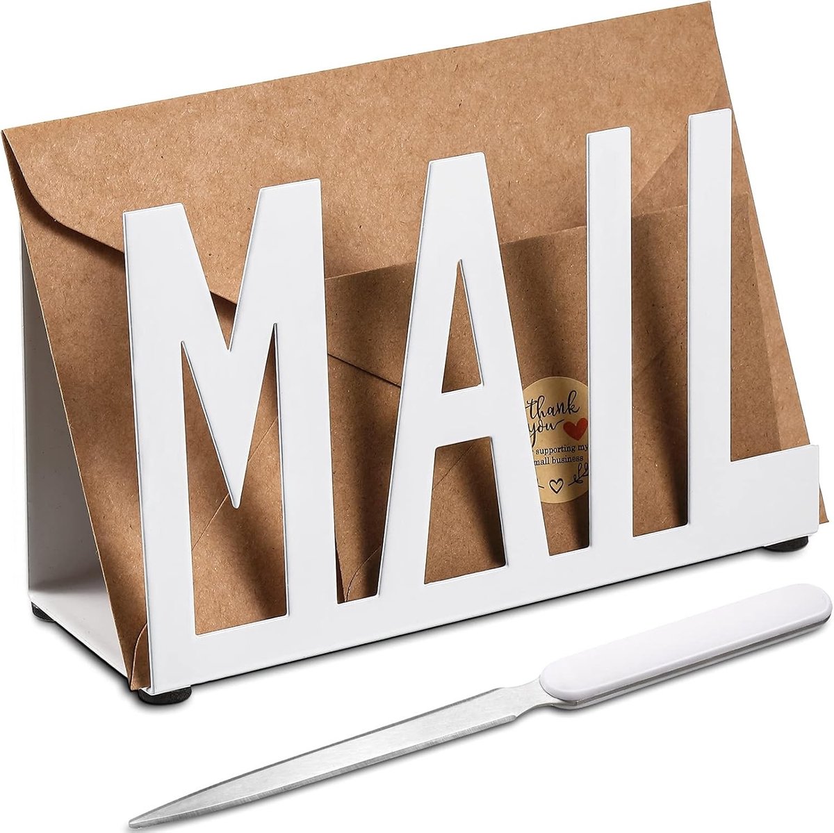 Metalen brievenhouder en documentorganizer met briefopener voor kantoor en thuis - Wit, praktisch en stijlvol