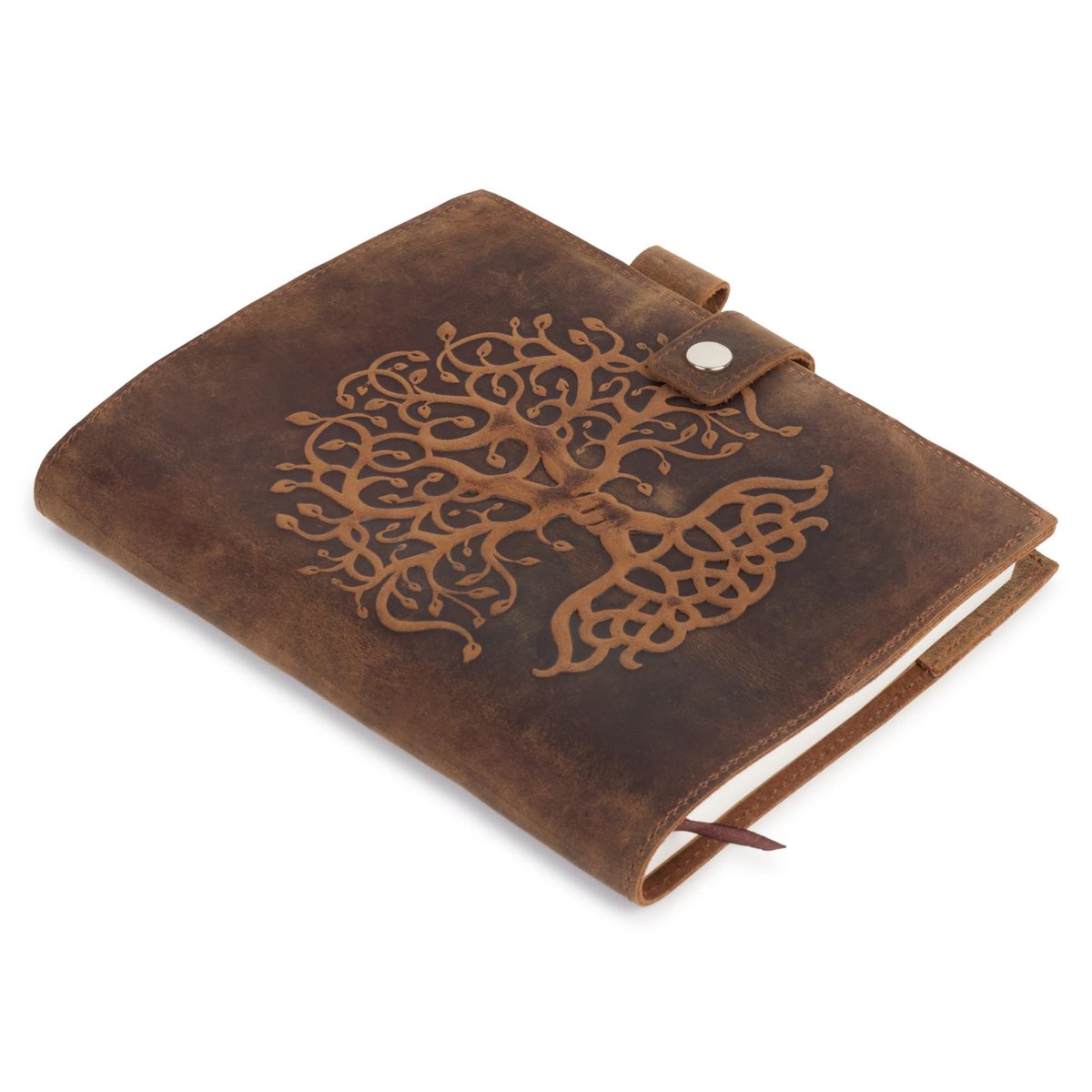 SnelShoppen - Bruin Leren Dagboek met Levensboom, Vintage Notitieboek 22 x 16 cm, Handgemaakt Reisboek en Agenda van Leer om te Schrijven en Te Tekene