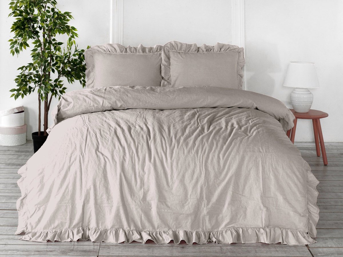 Stonewashed Katoenen dekbedovertrek Naturel Crème 160x200cm
