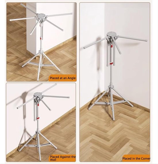 Opvouwbaar wasrek - Kledingdroger rek - Kleding drogen - 6 uittrekbare stangen - 60 x 60 cm - Zilvergrijs — afbeelding 3