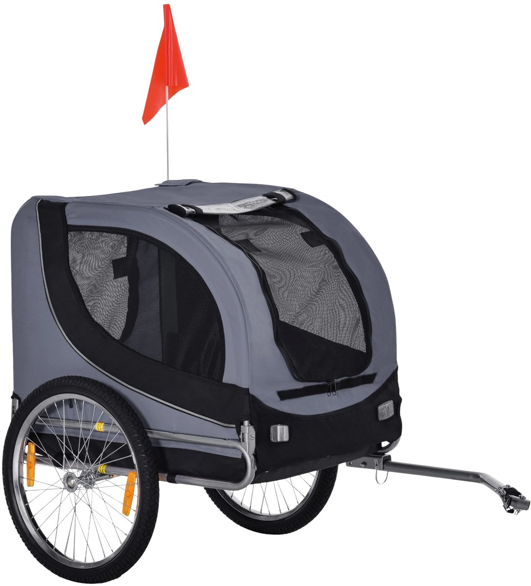 Hondenfietskar – Opvouwbare Fietsaanhanger voor Honden met Vlag – Lichtgrijs