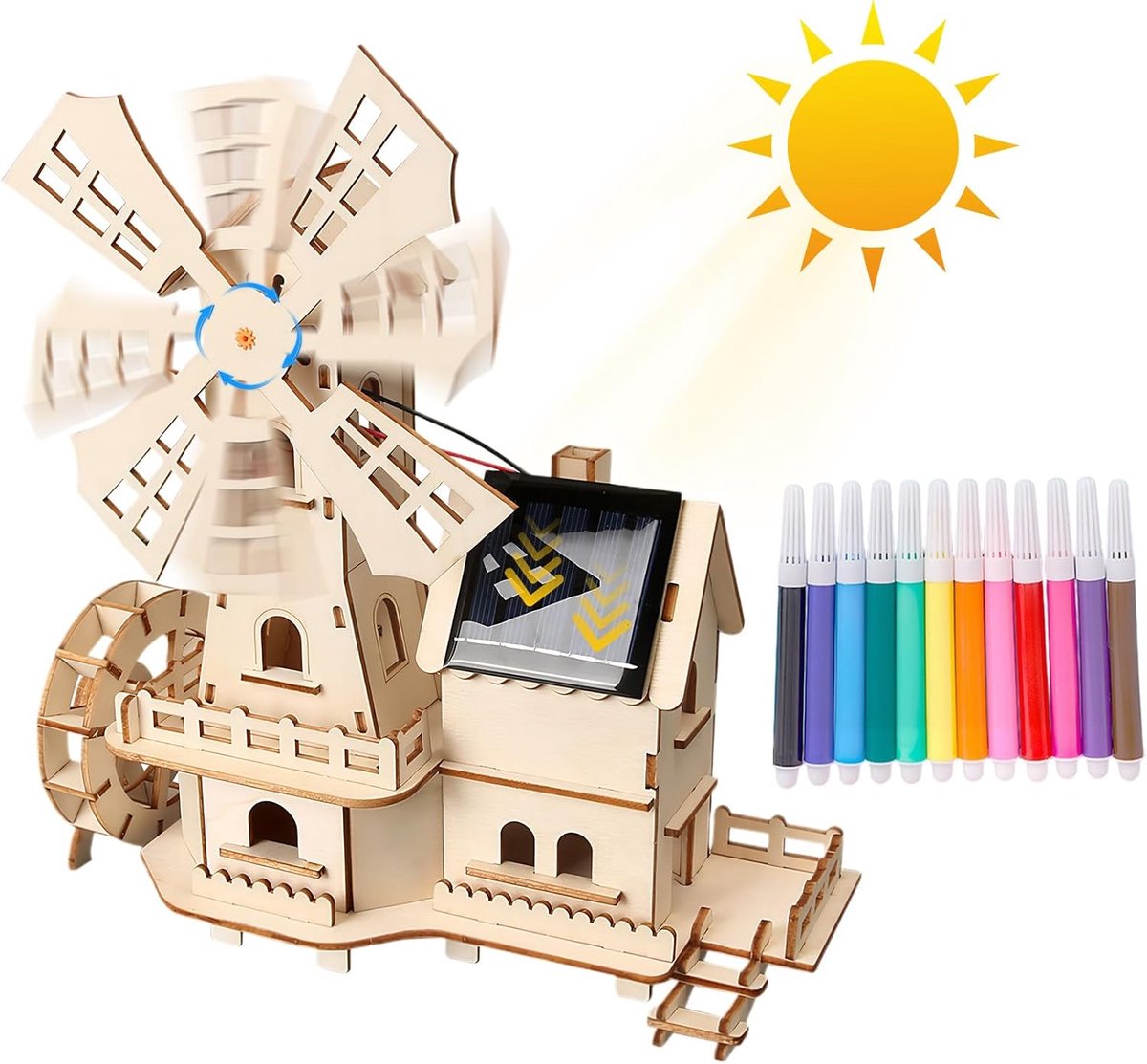 Houten Puzzel - 3D Modelbouw - Zonne-energie Ontdekken - Draaiend op Zonne-energie - 25 x 20 cm - Niet van toepassing