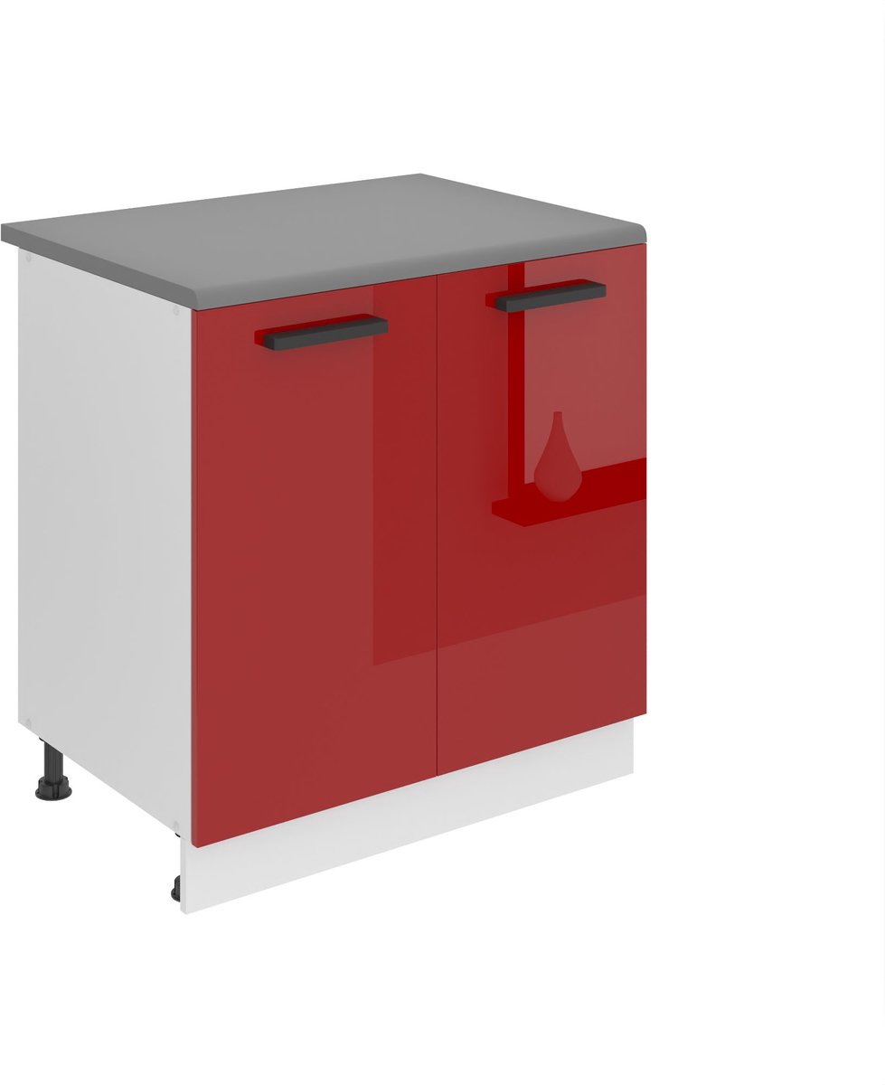 BELINI Keukenonderkast SD 80 cm met 2 Deuren met Werkblad - Rood Hoogglans