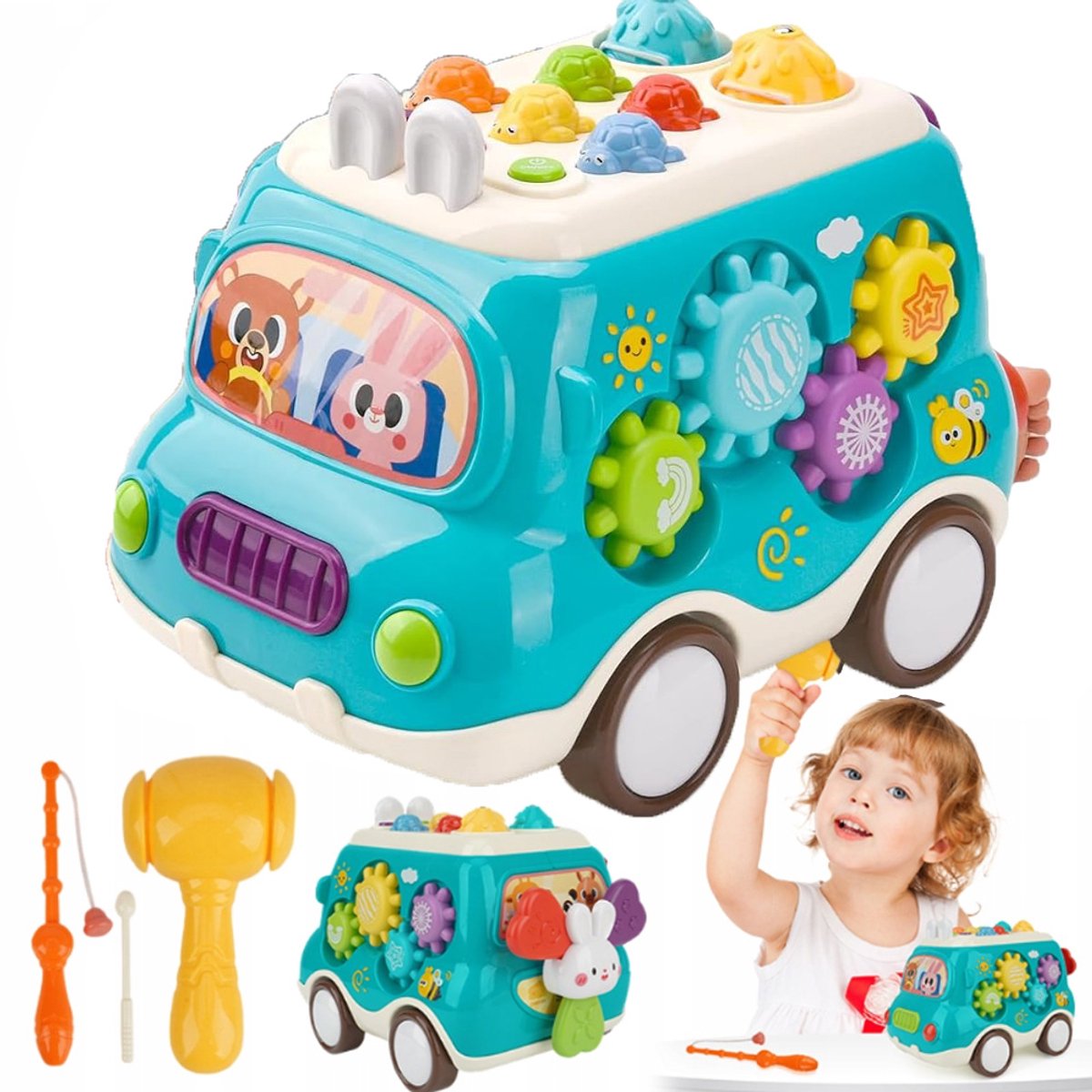 Muzikaal speelgoedbusje: 6-in-1 activiteitenvoertuig voor peuters van 1-2 jaar | Ontwikkelingsspeelgoed voor baby's | Speelgoed voor baby's