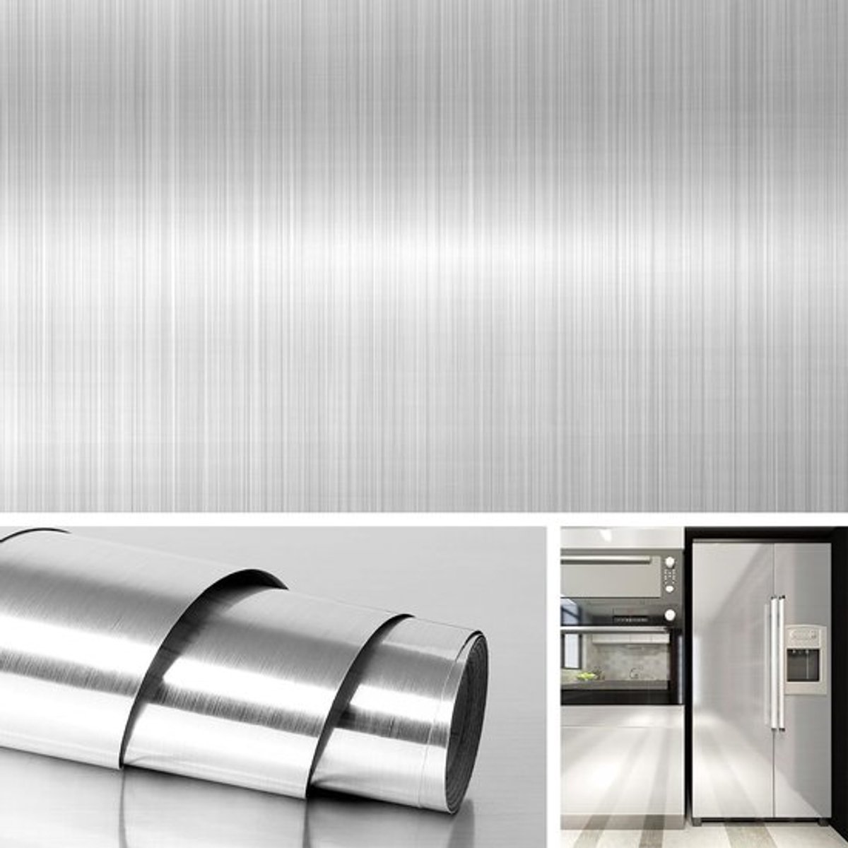 Zelfklevend RVS Contactpapier - Zilver Wanddecoratie voor Keuken, Spatscherm, Werkblad en Koelkast - 40CMx2M