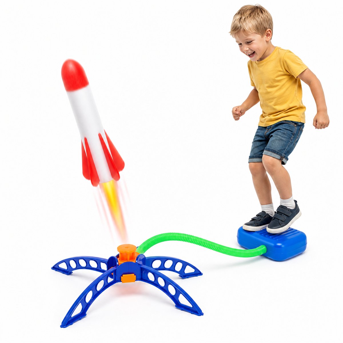 Buitenspeelgoed Stamp Raket – Raketwerper met Voetpomp – Lanceer Raket voor Kinderen – Jongens & Meisjes – Tuin- en Strandspeelgoed – Actief Buitenspel – Cadeau vanaf 3 Jaar