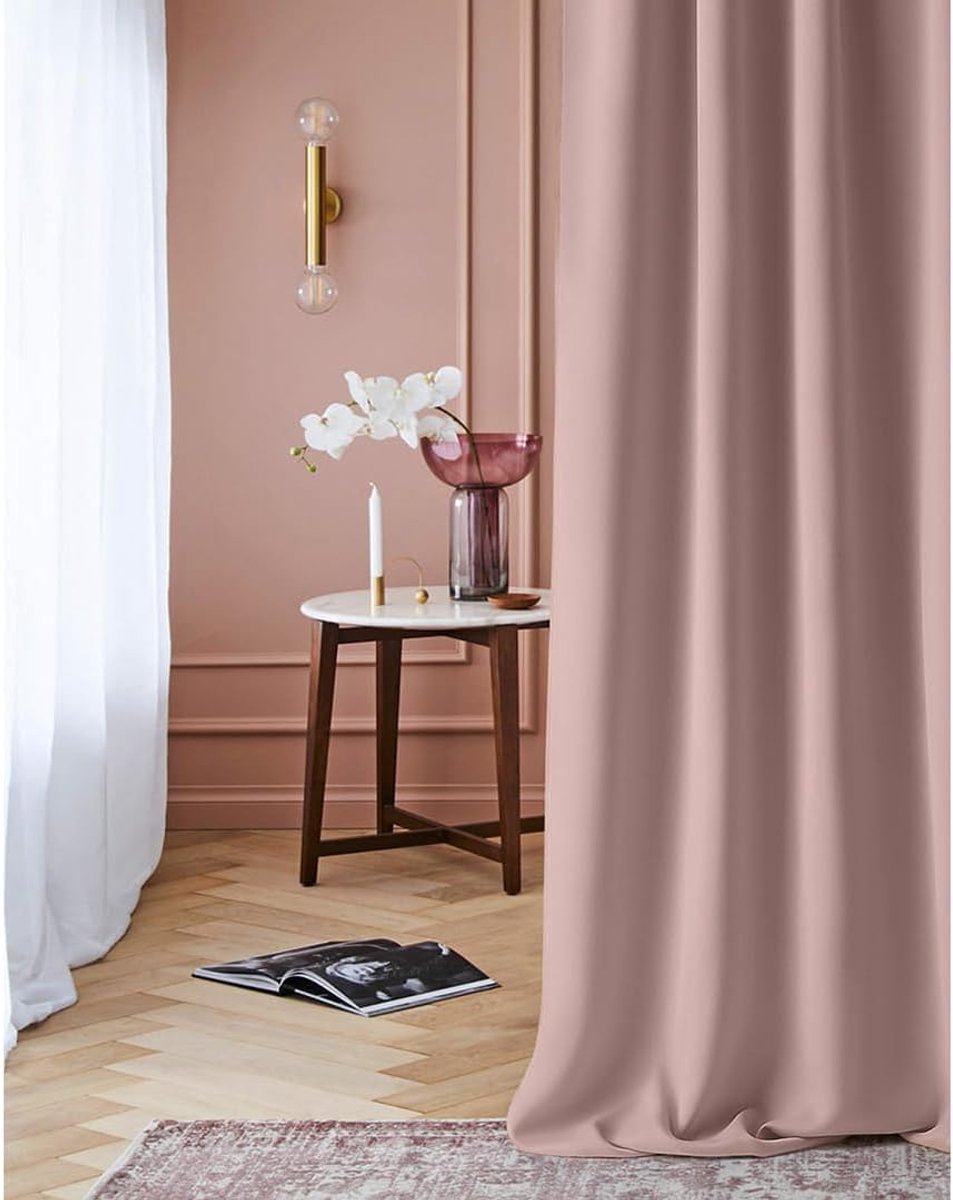 SnelShoppen - ROOM99 Gordijn met Ingestanste Ringen, Verduisterend, Opaque, Poederroze, 140 x 280 cm, Schuifgordijnen voor Woonkamer en Slaapkamer, 1