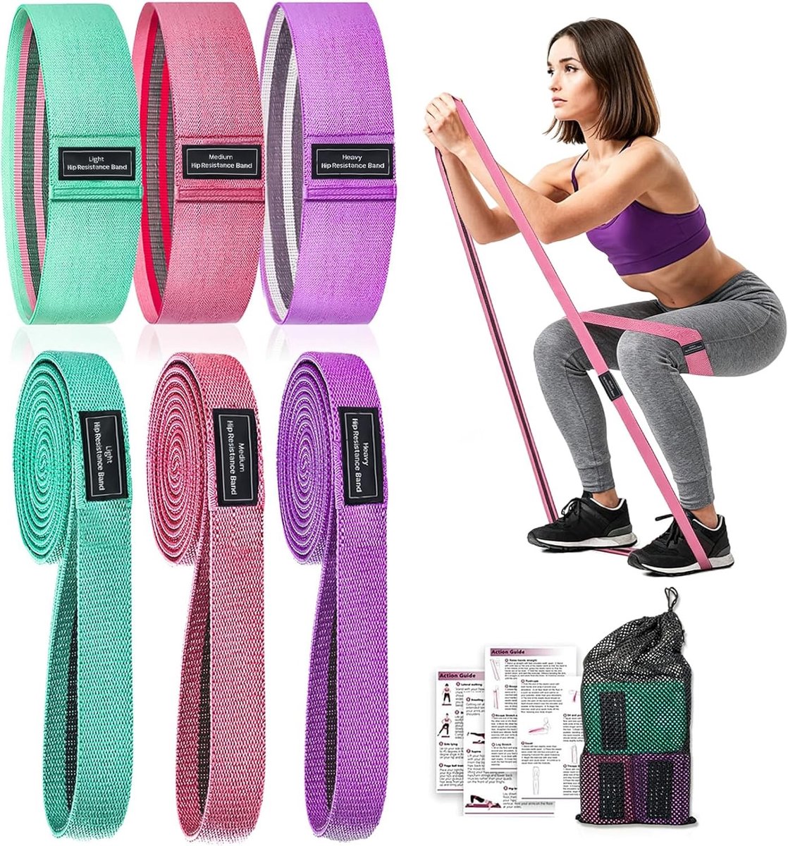 6 Stuks Weerstandsbanden, 3 Niveaus van Stof Weerstandsbanden voor Krachttraining, Flexibele Band voor Spieropbouw en Yoga Stretching
