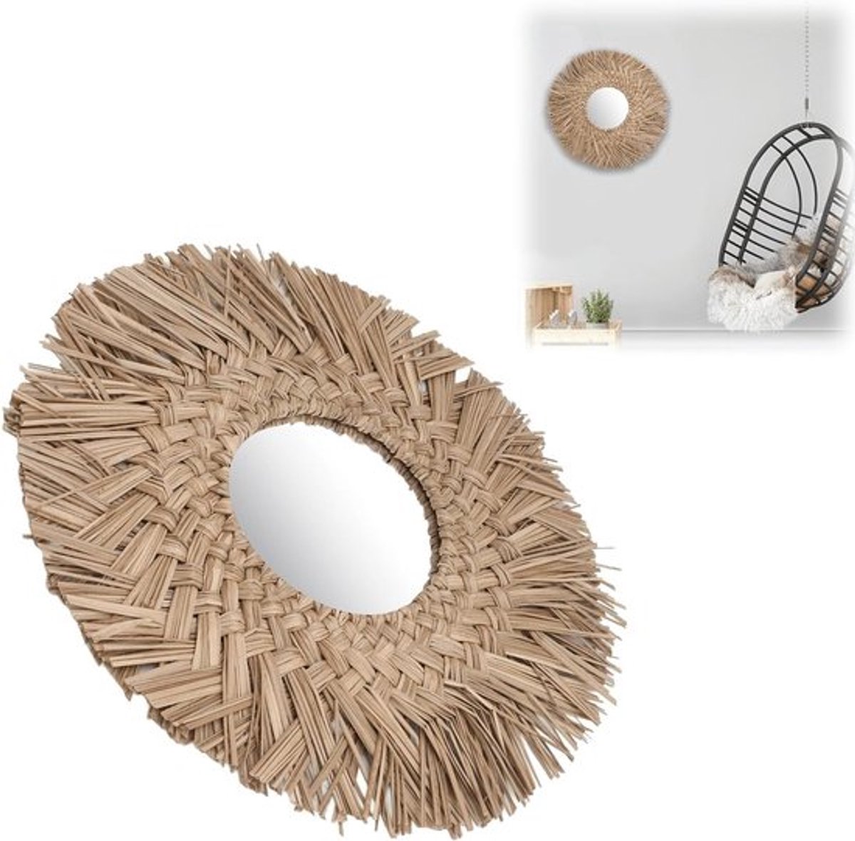 Decoratieve Wandspiegel van Stro, HD Beeldkwaliteit, Makkelijk Op Te Hangen voor Badkamer
