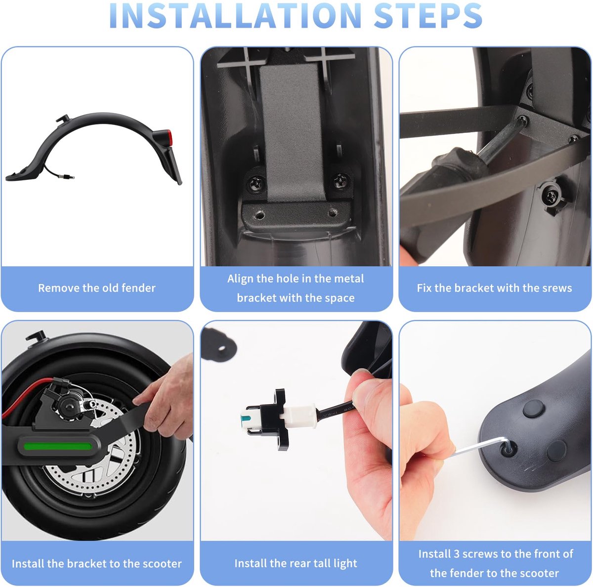 SnelShoppen - Foydream Spatbord Scooter Achter voor Elektrische Step, Metalen Houder, Geschikt voor M365 1S Essential Pro 2, Robuust en Duurzaam, Zwar