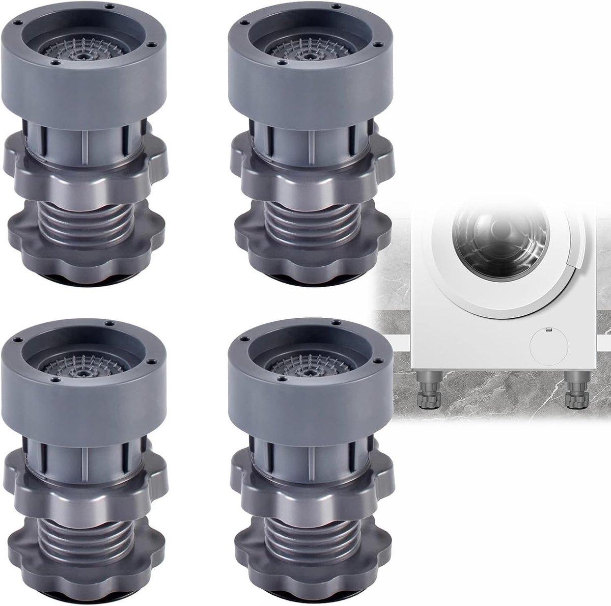 Set van 4 Verstelbare Vibration Dampers voor Wasmachines en Koelkasten, Hoogte 10-12cm, Antivibratie Voeten voor Stabiliteit en Geluidsreductie