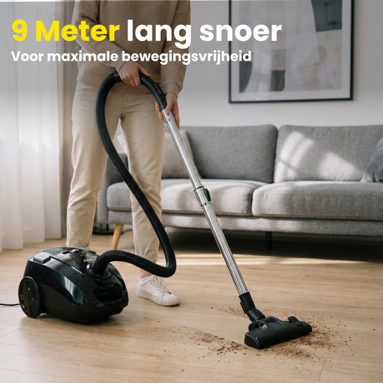 RYER - Stofzuiger met Zak - Krachtig 850W - Stil - 12m Actieradius - HEPA - Drie Mondstukken - Vacuum Cleaner - MotionPro Serie