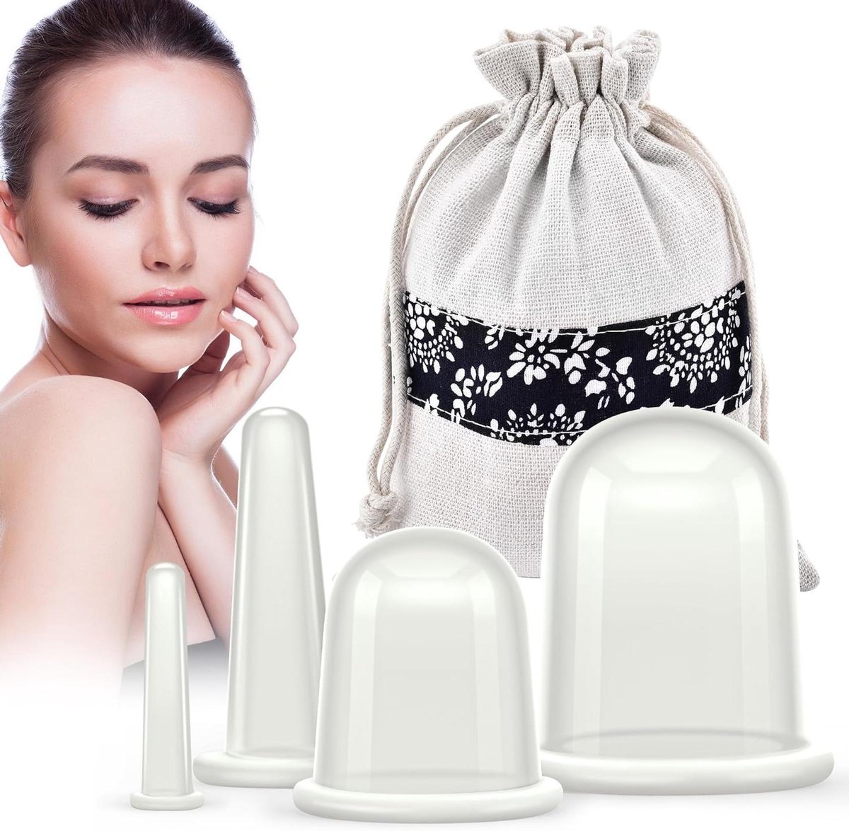 Siliconen Cups - Massage Cups - Huidverbetering Gezicht - 4 Verschillende Maten - Set van 4 - Transparant
