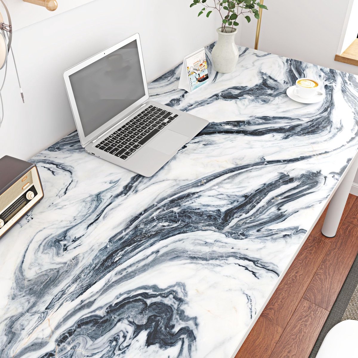 SnelShoppen - Zelfklevende Plakfolie voor Keuken en Meubels, Marmerbehang Wit/Blauw, Wasbaar, Meubelfolie 40x200 cm, Perfect voor Werkblad, Kasten en
