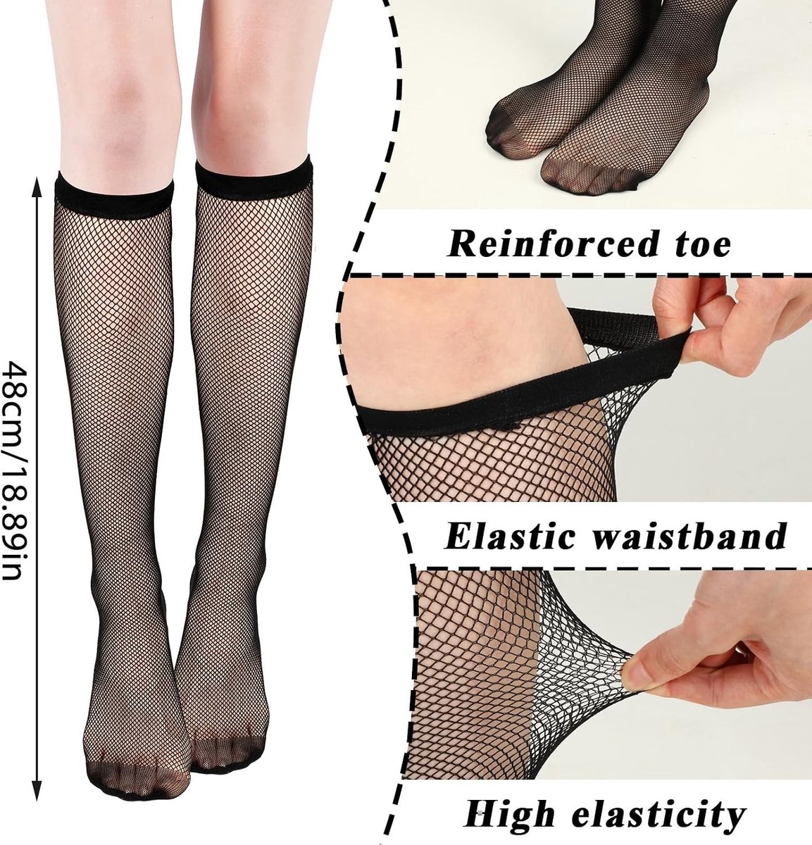 4 Paar Visnet Thigh High Kousen voor Dames - Zwarte Sheer Kousen met Holle Patronen, One Size, Perfect voor Feestjes en Casual Outfits