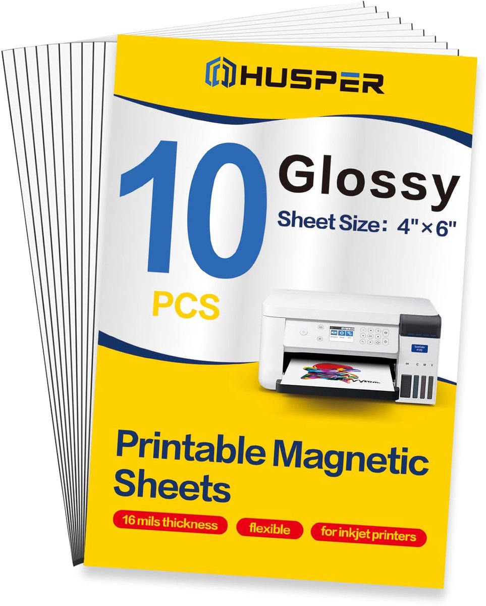 SnelShoppen - 10 vellen 10x15 cm glanzend magnetisch fotopapier voor inkjetprinters, afdrukbare magnetische vellen, niet-klevende 0,4 mm dik, ideaal v