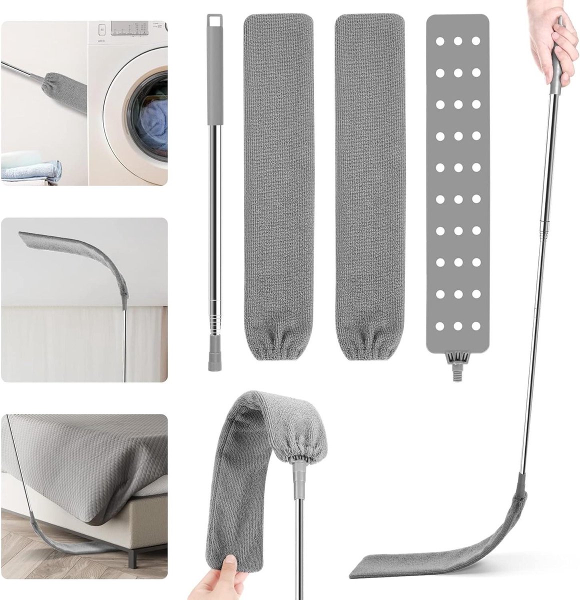Telescopische Stofwisser - Platte Reiniger - Hoge en Lage Plekken - Buigzame Kop - 25 Meter Uitschuifbaar - Grijs