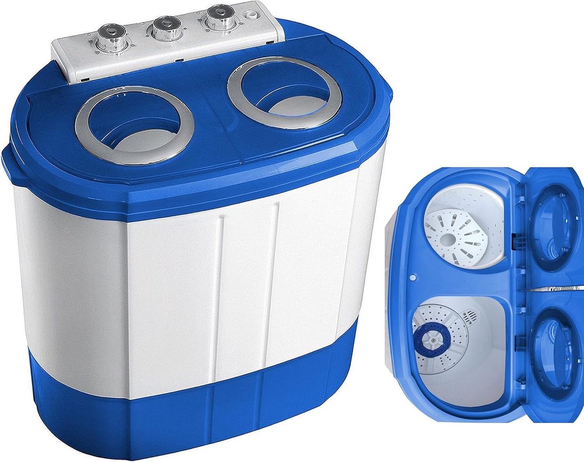 Mini wasmachine Compacte wasautomaat Kleine wasjes draaien 2 kamers 3 kg capaciteit Grijs wit